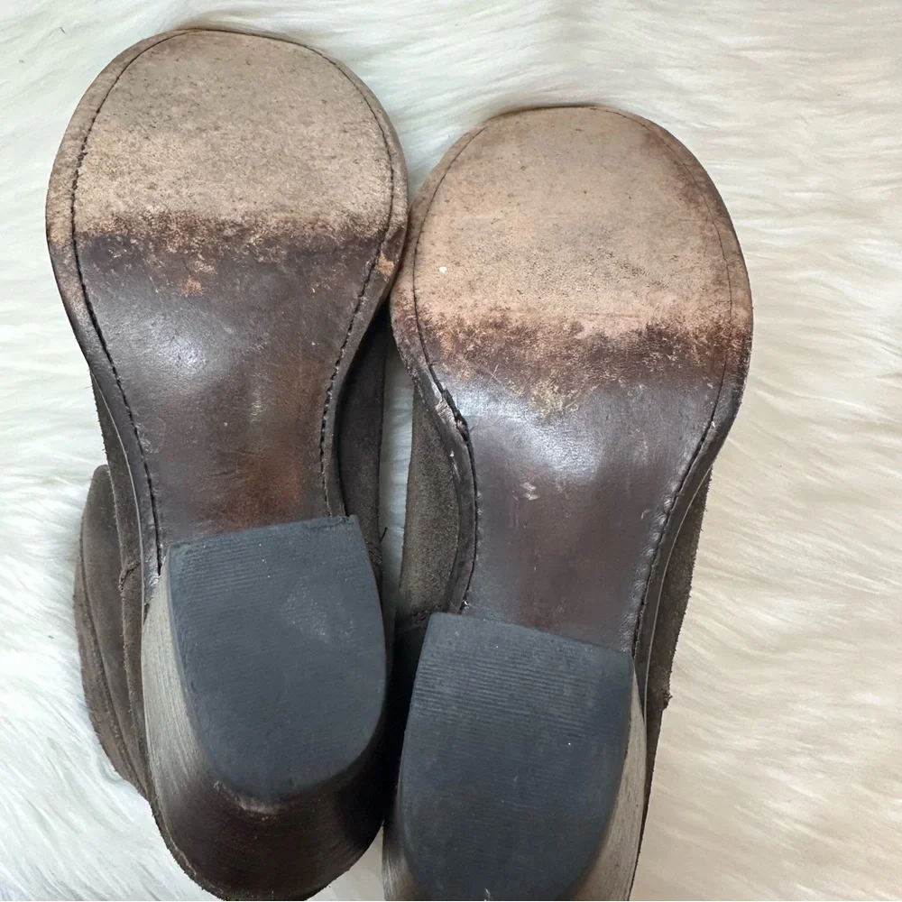 Frye Jane Strappy Oiled Suede Leather Heeled Short Boot Brown Women Size 5 1/2